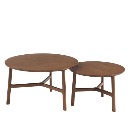 Tables basses gigognes rondes DOLLY en placage frêne couleur noyer