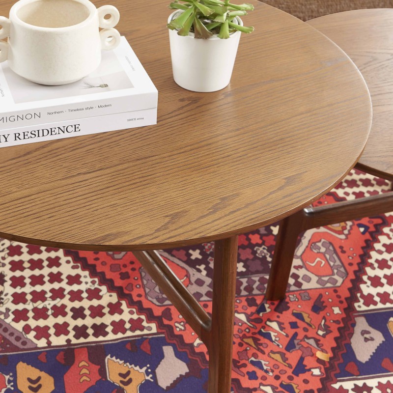 Tables basses gigognes rondes DOLLY en placage frêne couleur noyer