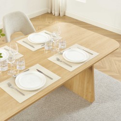 Ensemble repas table à manger LANGO effet chêne et 4 chaises ELISABETH tissu beige pieds effet noyer