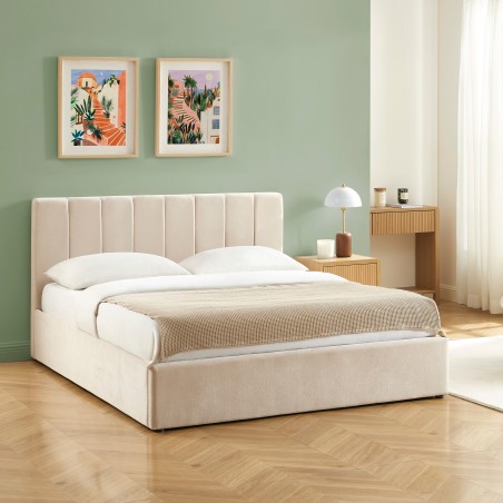 Bettkasten DARIO 160x200, Stoff, beige, inklusive Lattenrost