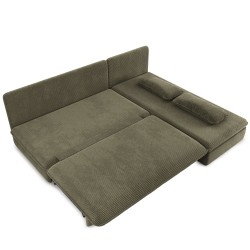 Banquette d'angle convertible NOMA 4 places velours côtelé vert