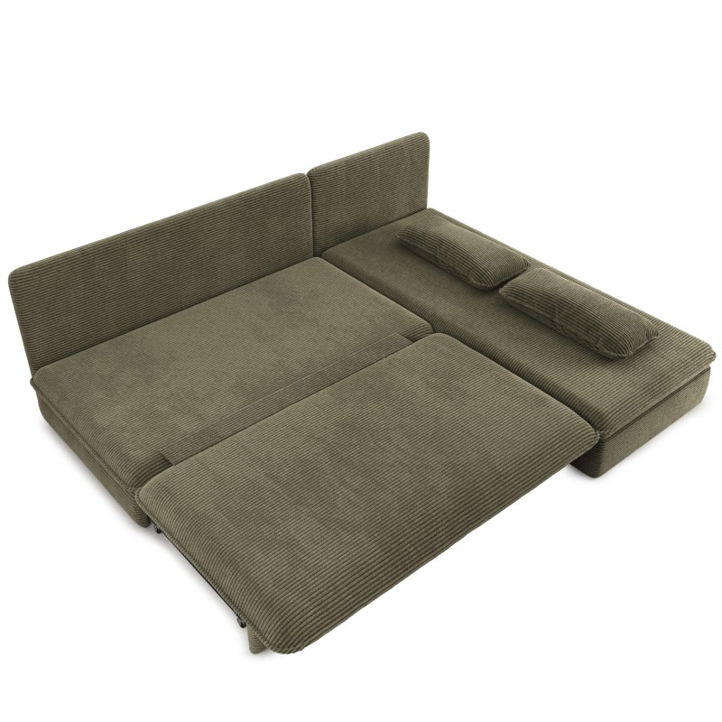 Banquette d'angle convertible NOMA 4 places velours côtelé vert