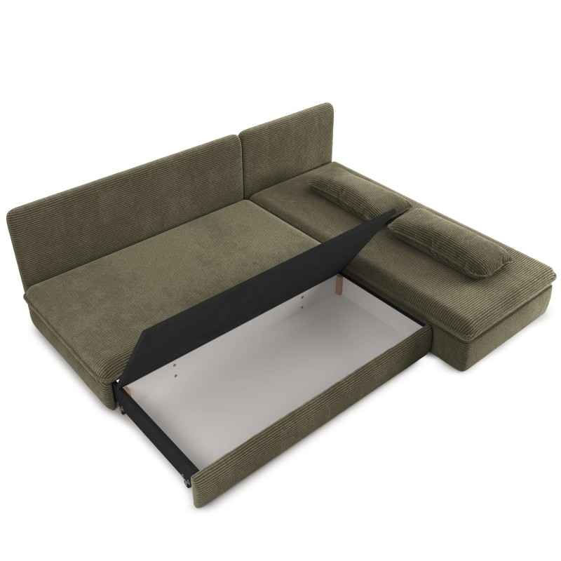 Banquette d'angle convertible NOMA 4 places velours côtelé vert