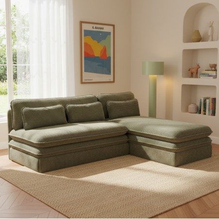 Panca angolare convertibile NOMA 4 posti in velluto a coste verde