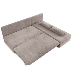 Banquette d'angle convertible NOMA 4 places velours côtelé beige