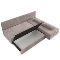 Banquette d'angle convertible NOMA 4 places velours côtelé beige