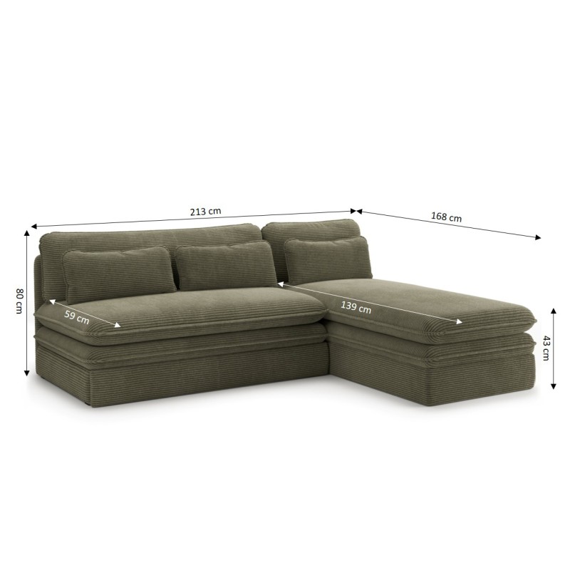 Banquette d'angle convertible NOMA 4 places velours côtelé vert