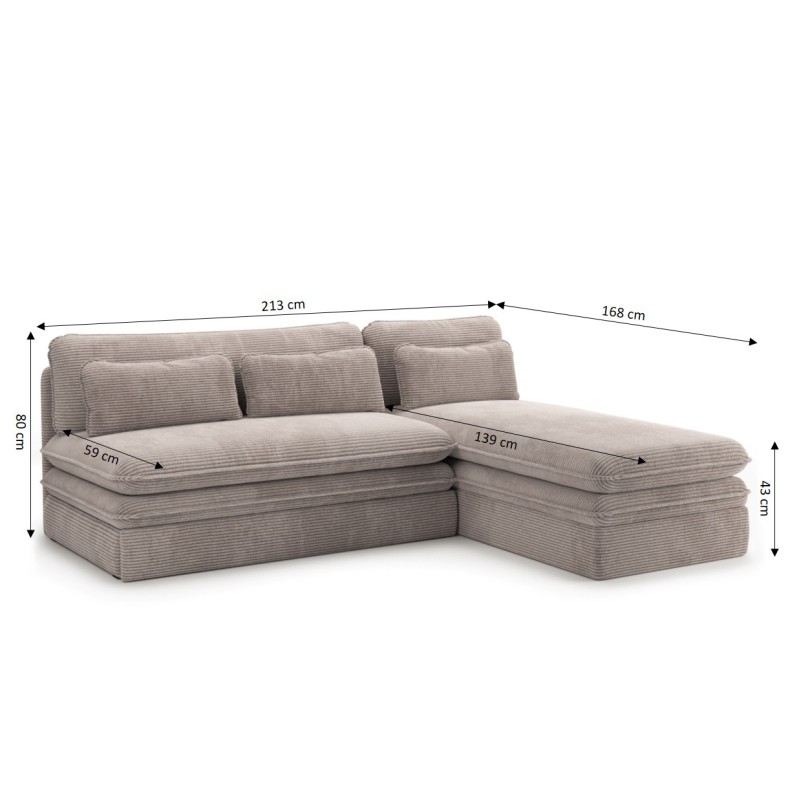 Banquette d'angle convertible NOMA 4 places velours côtelé beige