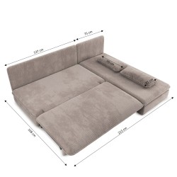 Banquette d'angle convertible NOMA 4 places velours côtelé beige