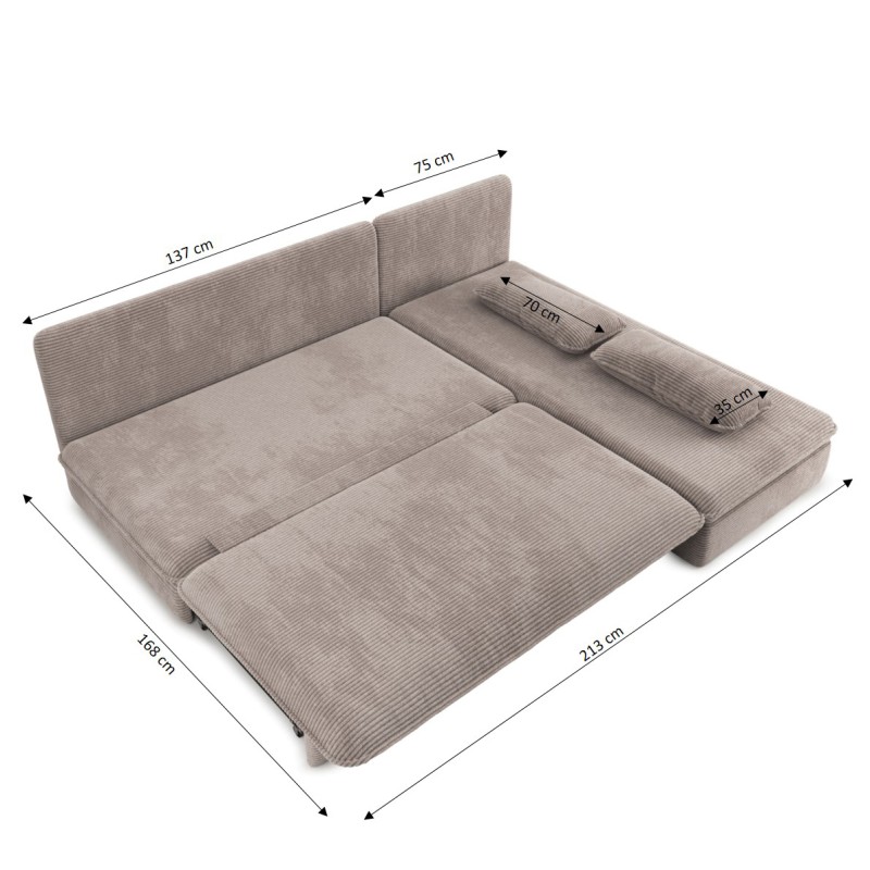 Banquette d'angle convertible NOMA 4 places velours côtelé beige