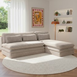 Banquette d'angle convertible NOMA 4 places velours côtelé beige