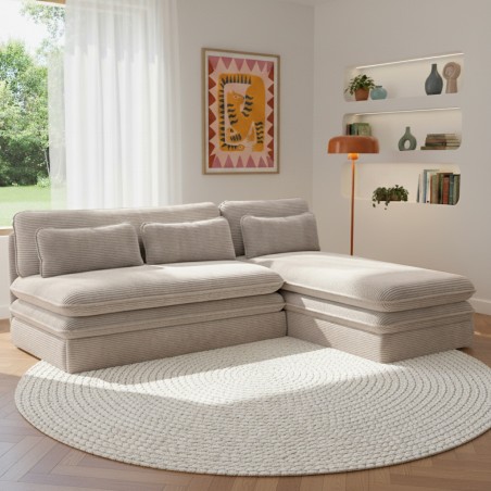 Panca angolare convertibile NOMA 4 posti in velluto a coste beige