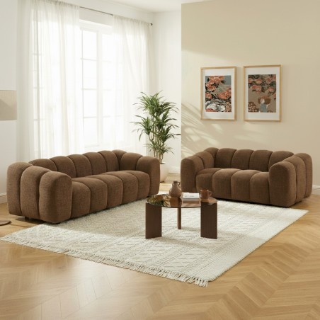 Set aus 3+2 geraden Sofas SUNNY aus braunem Tweedstoff
