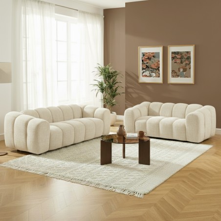 Set aus 3+2 feststehenden Sofas SUNNY aus ecrufarbenem Tweedstoff