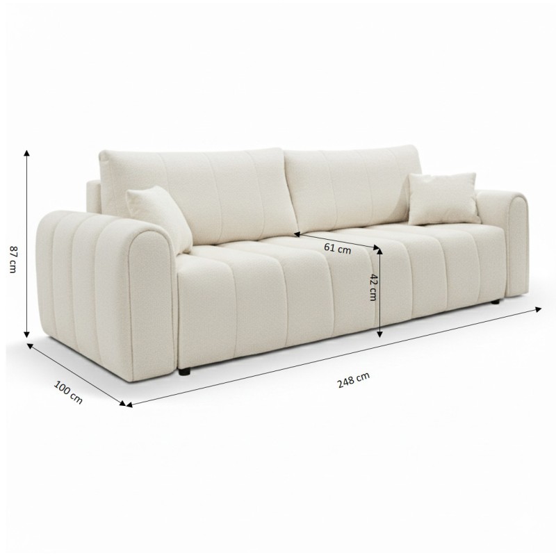 Divano letto GIORGIO 3 posti in tessuto bouclé grezzo