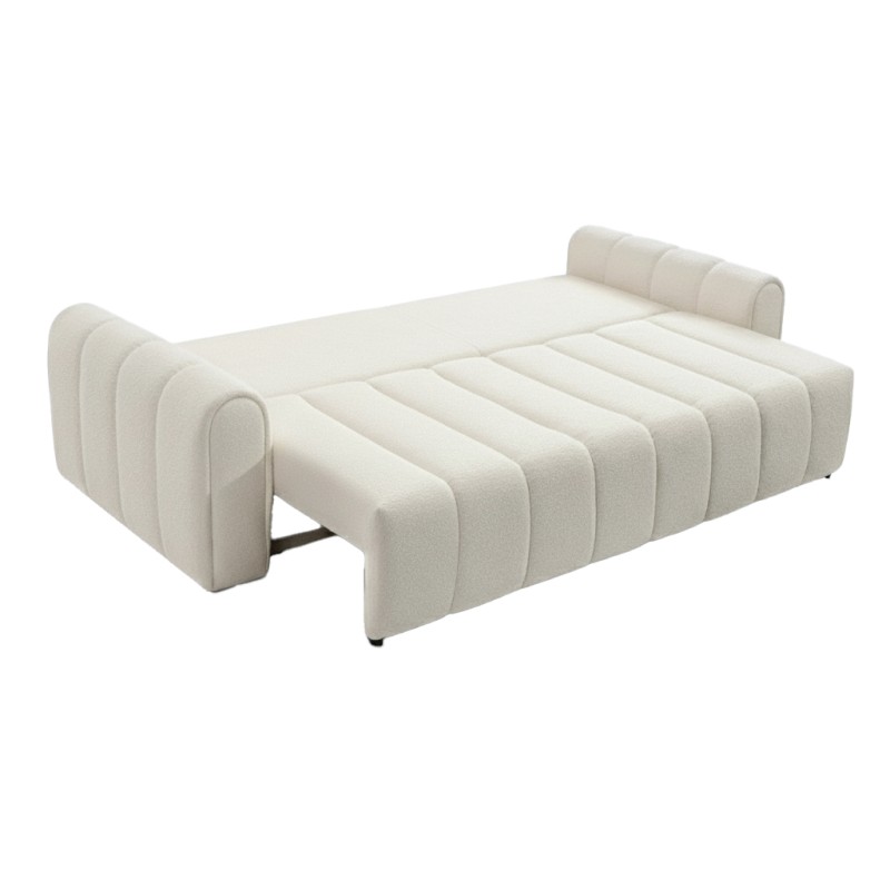 Divano letto GIORGIO 3 posti in tessuto bouclé grezzo