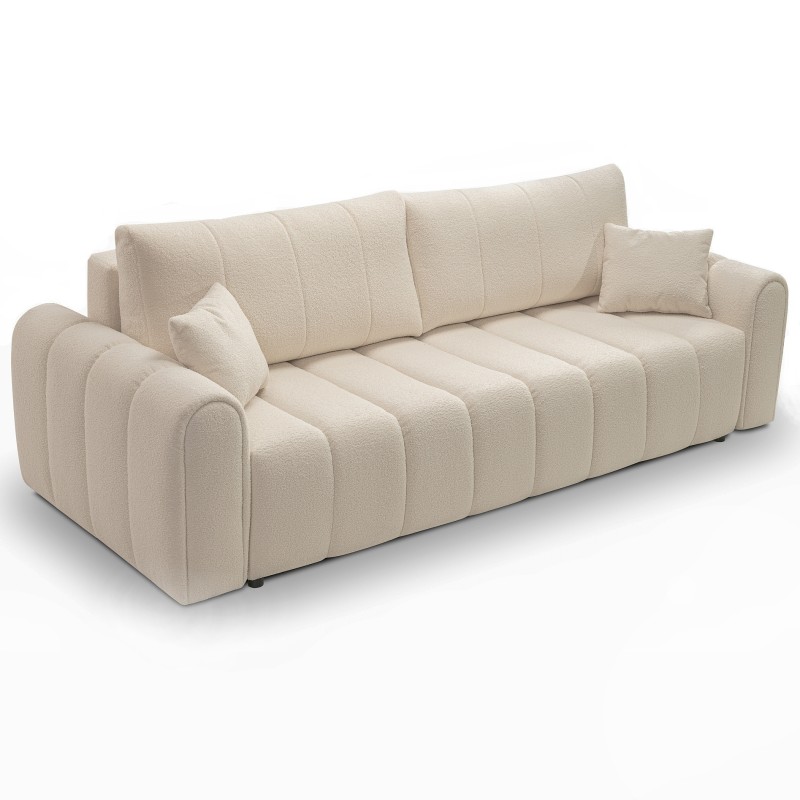 Canapé droit convertible GIORGIO 3 places tissu bouclette taupe