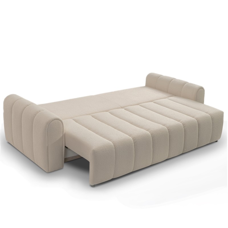 Canapé droit convertible GIORGIO 3 places tissu bouclette taupe