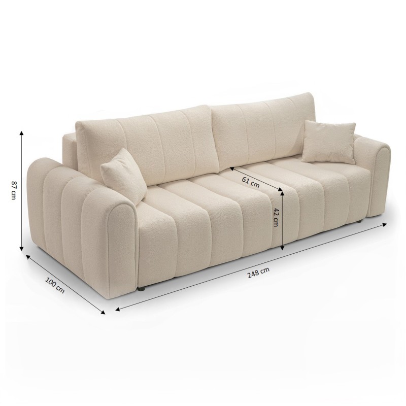 Canapé droit convertible GIORGIO 3 places tissu bouclette taupe