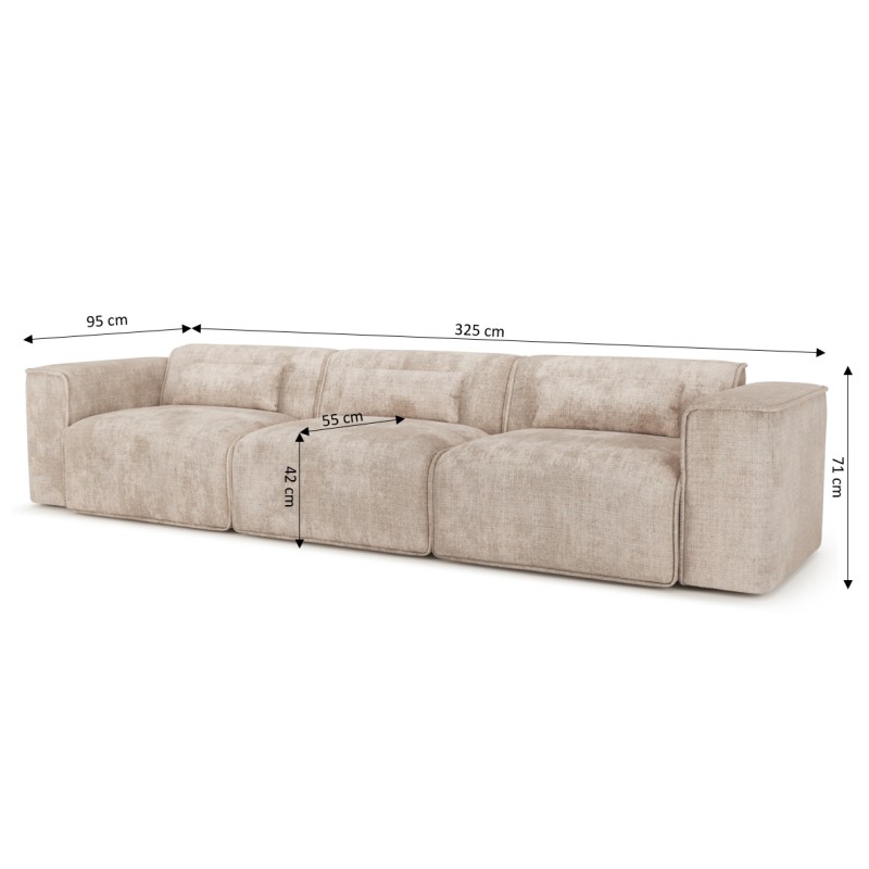 Canapé droit NUNA fixe tissu taupe 4/5 places