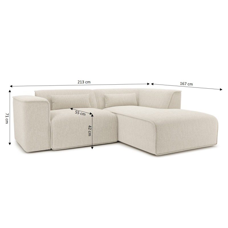 Canapé d'angle droit NUNA fixe velours côtelé beige 4 places