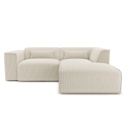 Canapé d'angle droit NUNA fixe velours côtelé beige 4 places