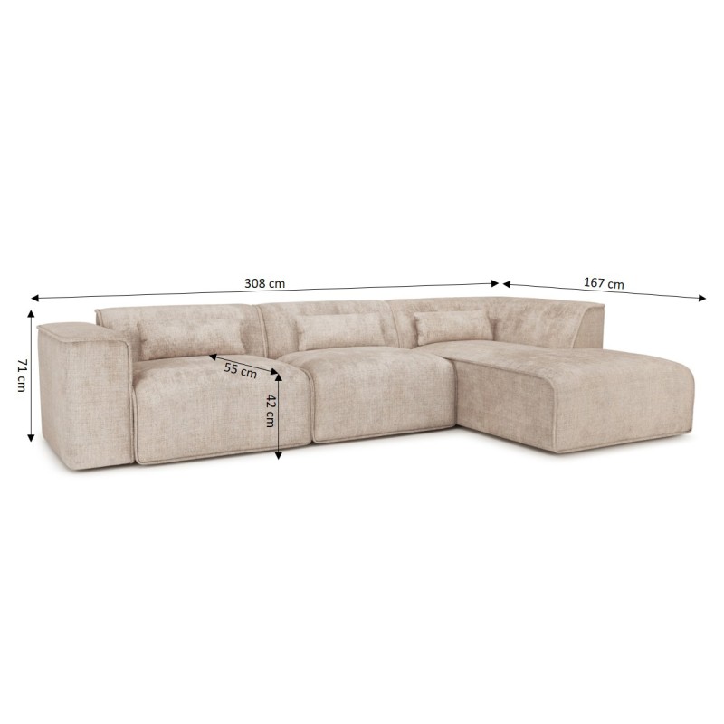 Canapé d'angle droit fixe NUNA 5/6 places tissu taupe