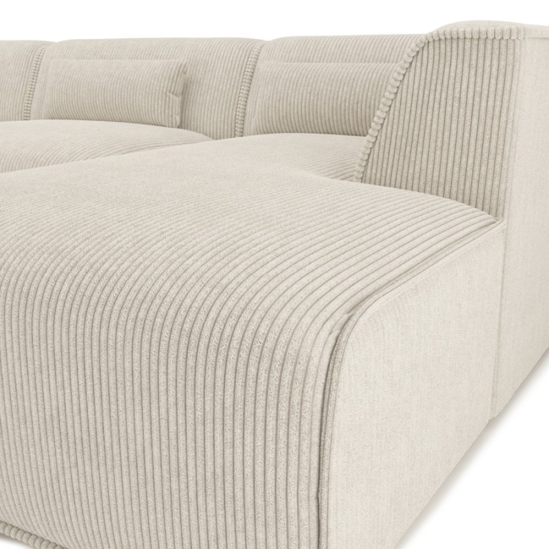 Canapé d'angle droit NUNA fixe velours côtelé beige 5/6 places