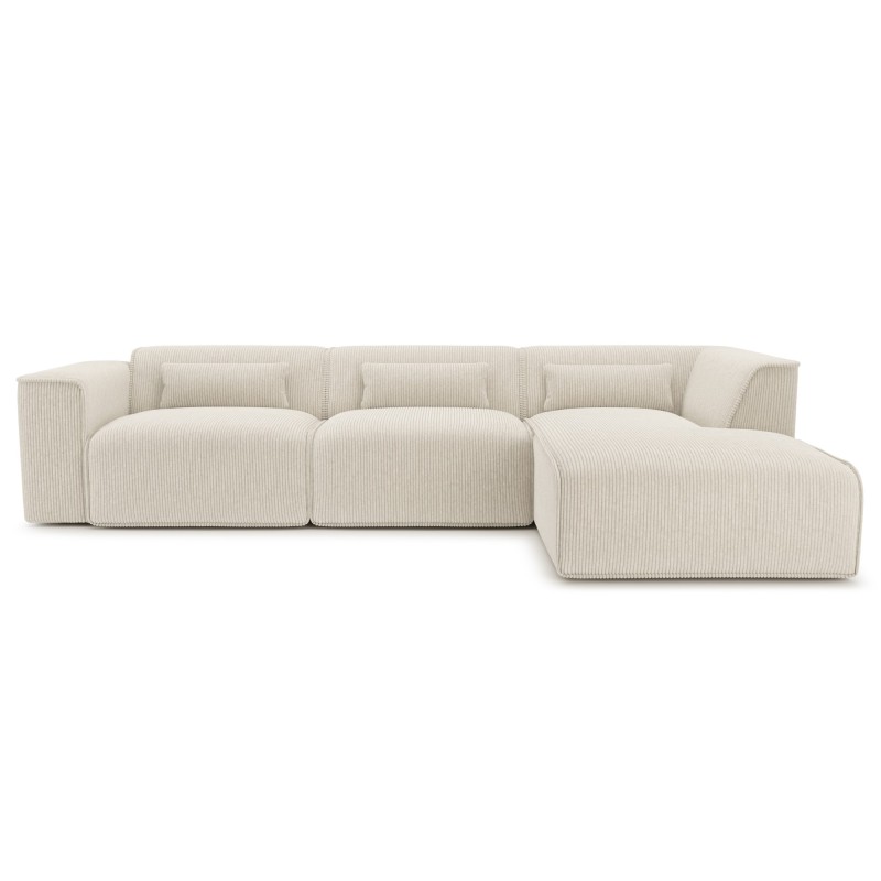 Canapé d'angle droit NUNA fixe velours côtelé beige 5/6 places