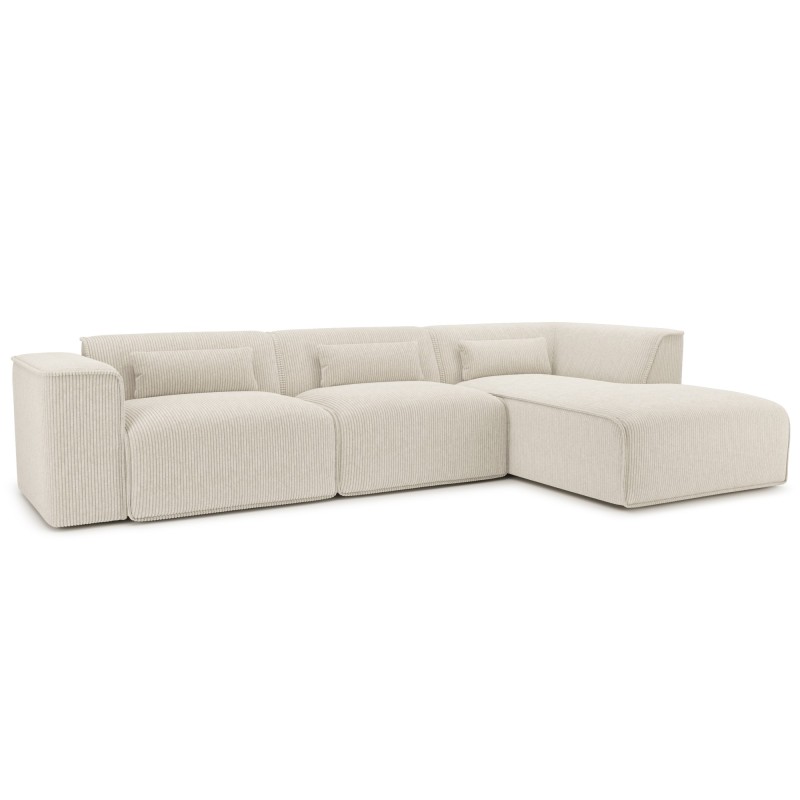 Canapé d'angle droit NUNA fixe velours côtelé beige 5/6 places