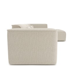 Canapé d'angle droit NUNA fixe velours côtelé beige 5/6 places