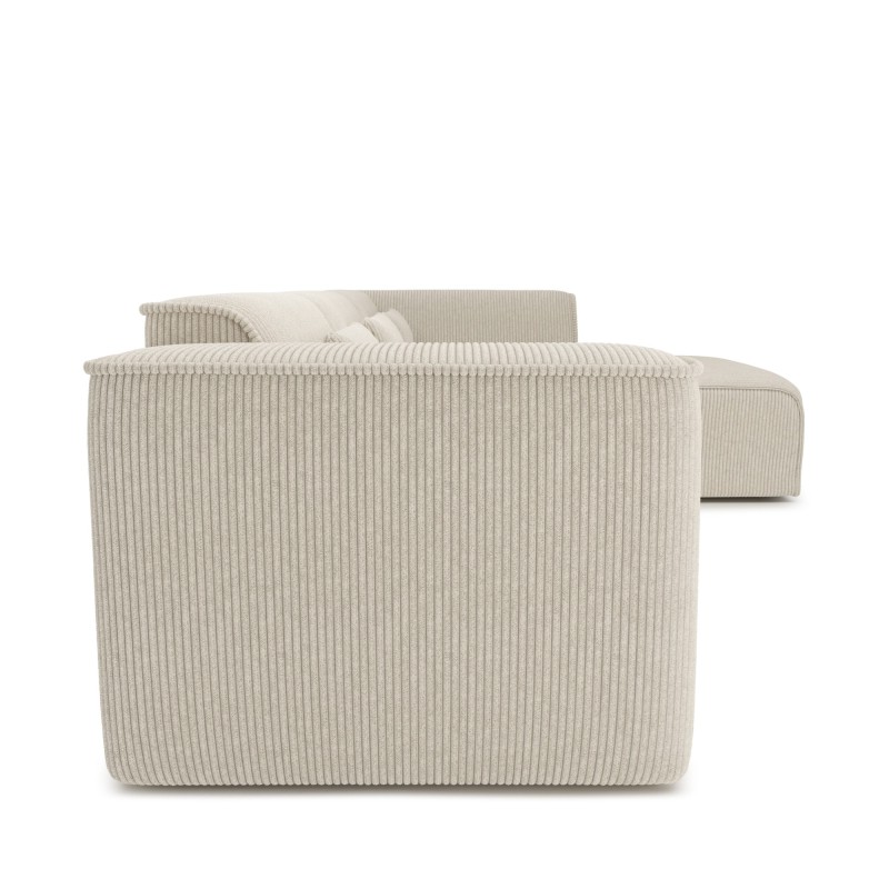 Canapé d'angle droit NUNA fixe velours côtelé beige 5/6 places