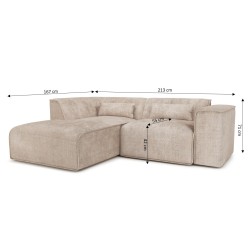 Canapé d'angle gauche NUNA fixe tissu taupe 4 places