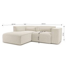 Canapé d'angle gauche NUNA fixe velours côtelé beige 4 places