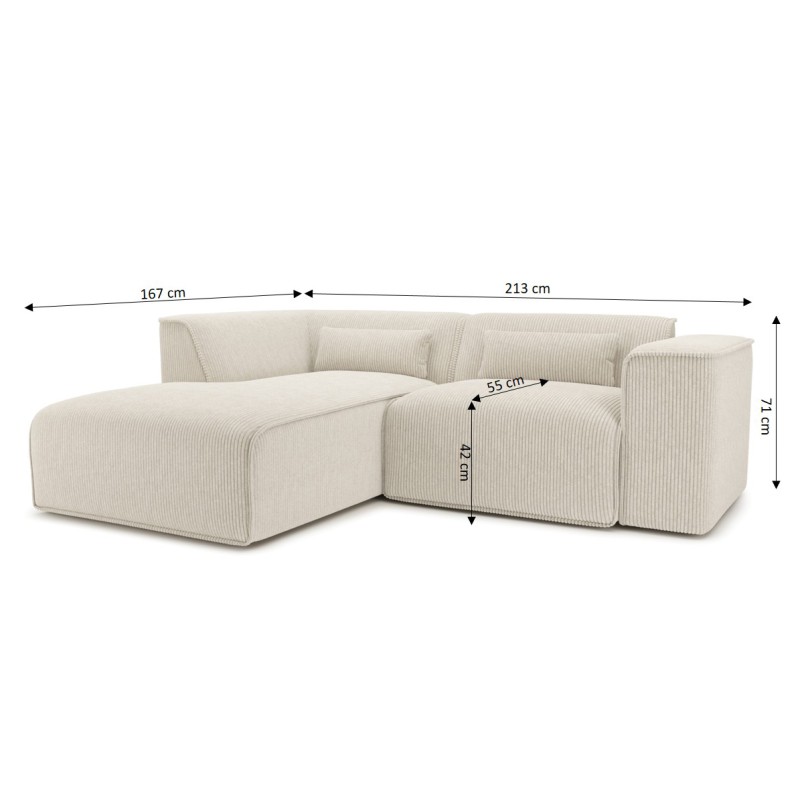 Canapé d'angle gauche NUNA fixe velours côtelé beige 4 places