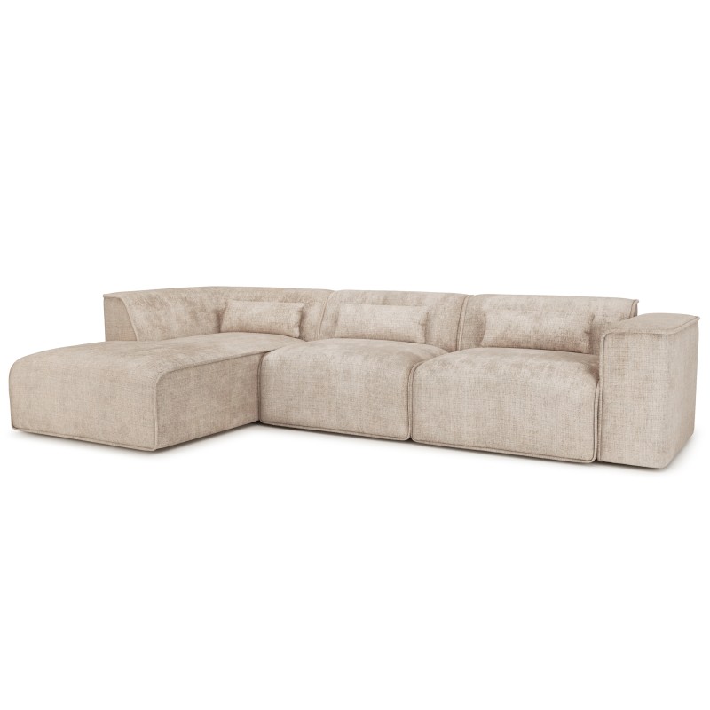 Canapé d'angle gauche fixe NUNA 5/6 places tissu taupe