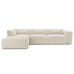 Canapé d'angle gauche NUNA fixe velours côtelé beige 5/6 places