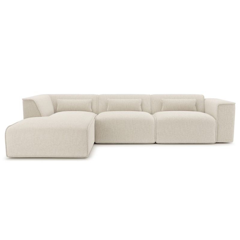 Canapé d'angle gauche NUNA fixe velours côtelé beige 5/6 places