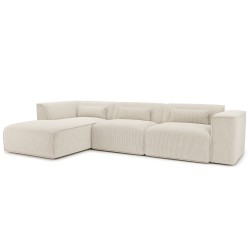 Canapé d'angle gauche NUNA fixe velours côtelé beige 5/6 places