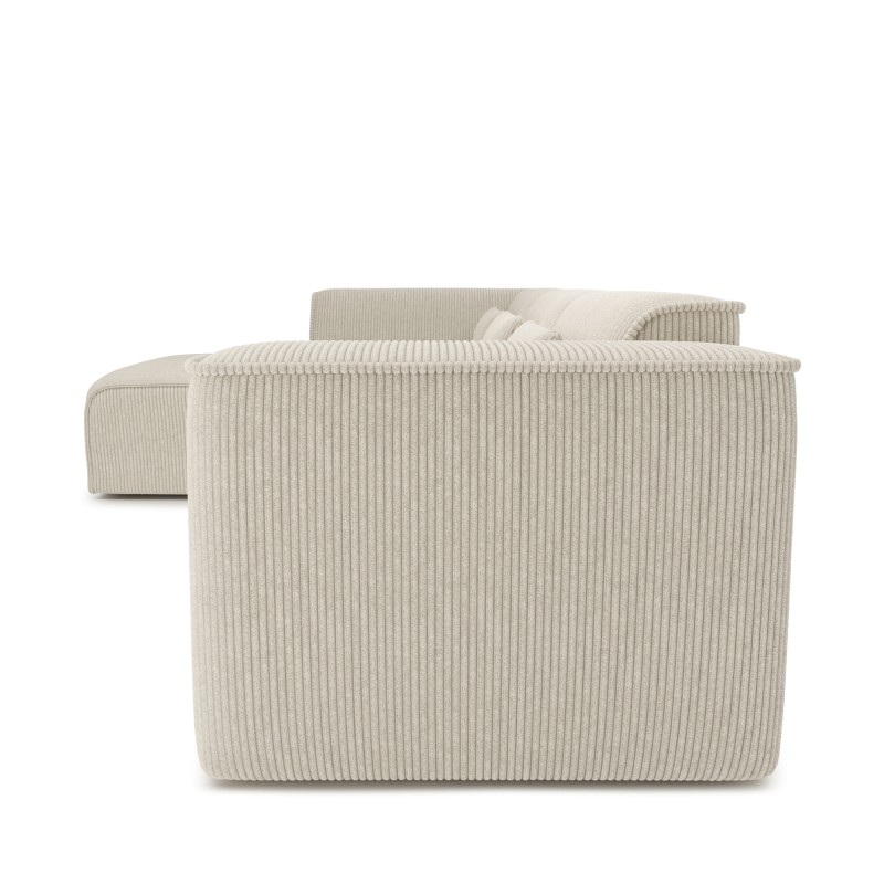 Canapé d'angle gauche NUNA fixe velours côtelé beige 5/6 places
