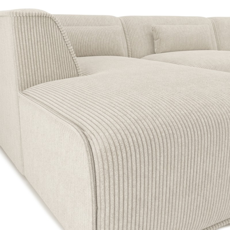 Canapé d'angle gauche NUNA fixe velours côtelé beige 5/6 places
