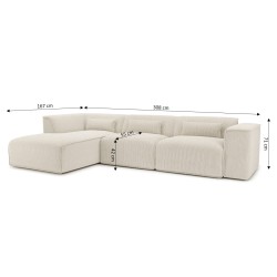 Canapé d'angle gauche NUNA fixe velours côtelé beige 5/6 places