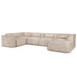 Canapé panoramique fixe NUNA 7 places chaise droite tissu taupe