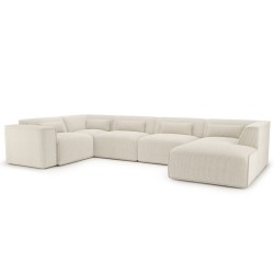 Canapé panoramique fixe NUNA 7 places chaise droite velours côtelé beige