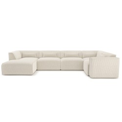 Canapé panoramique fixe NUNA 7 places chaise gauche velours côtelé beige