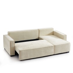 Canapé d'angle convertible et réversible GAVI 4 places tissu beige