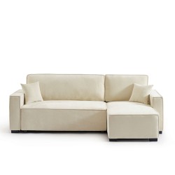 Canapé d'angle convertible et réversible GAVI 4 places tissu beige