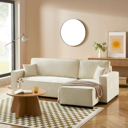 Canapé d'angle GAVI convertible et réversible tissu beige 4 places