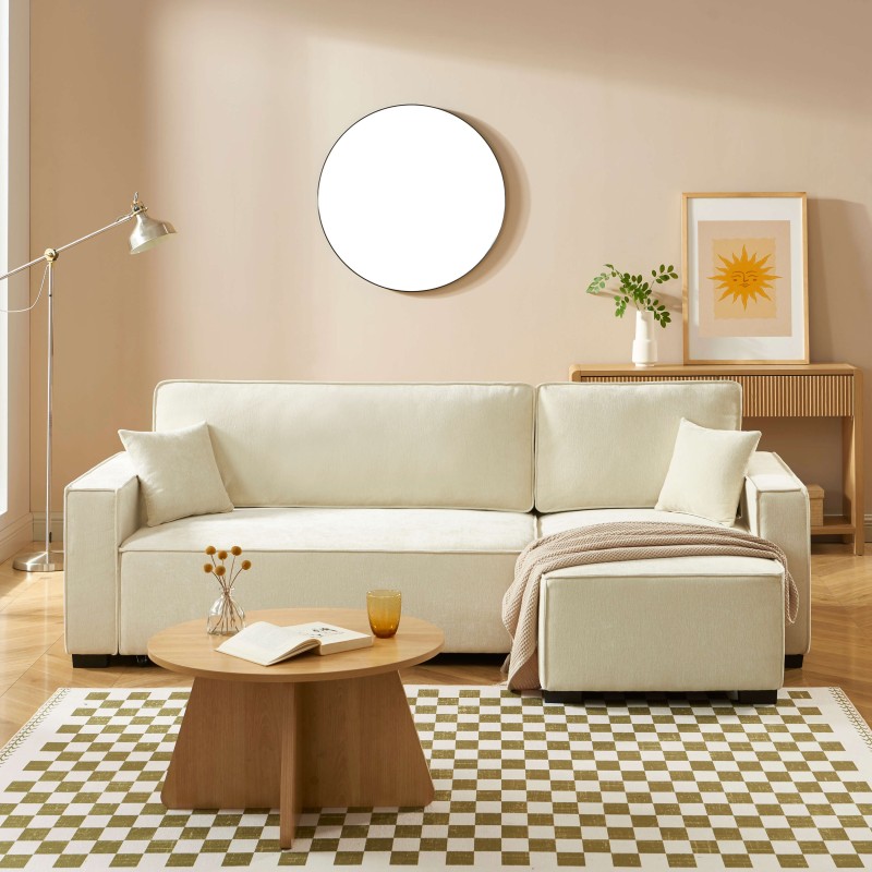 Canapé d'angle convertible et réversible GAVI 4 places tissu beige