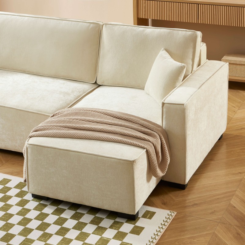 Canapé d'angle convertible et réversible GAVI 4 places tissu beige